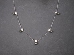 14K White Gold 17-Inch Peacock Pearl and CZ Necklace