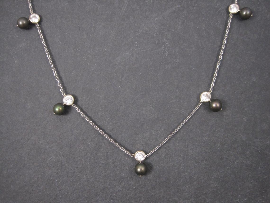 14K Peacock Pearl CZ Necklace 17 Inches For Sale 2