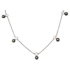 14K Peacock Pearl CZ Necklace 17 Inches