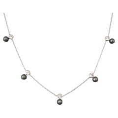 14K White Gold 17-Inch Peacock Pearl and CZ Necklace