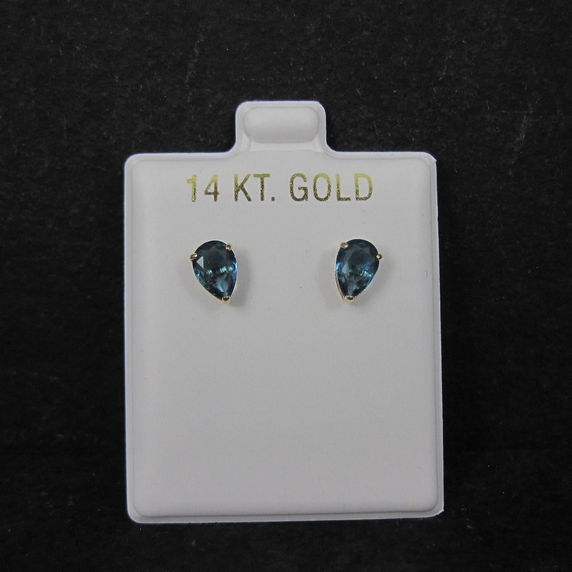 Modern 14K Pear Cut Blue Zircon Stud Earrings For Sale