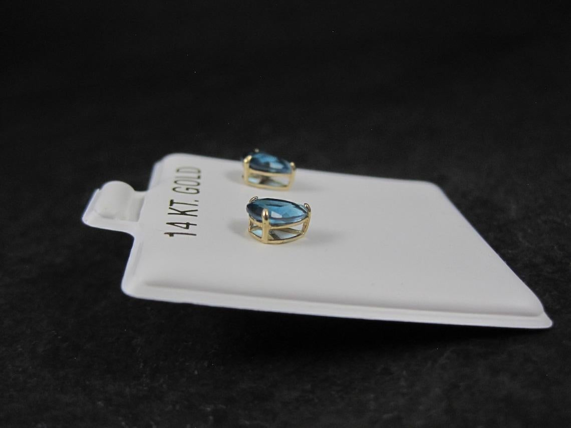 14K Pear Cut Blue Zircon Stud Earrings For Sale 1