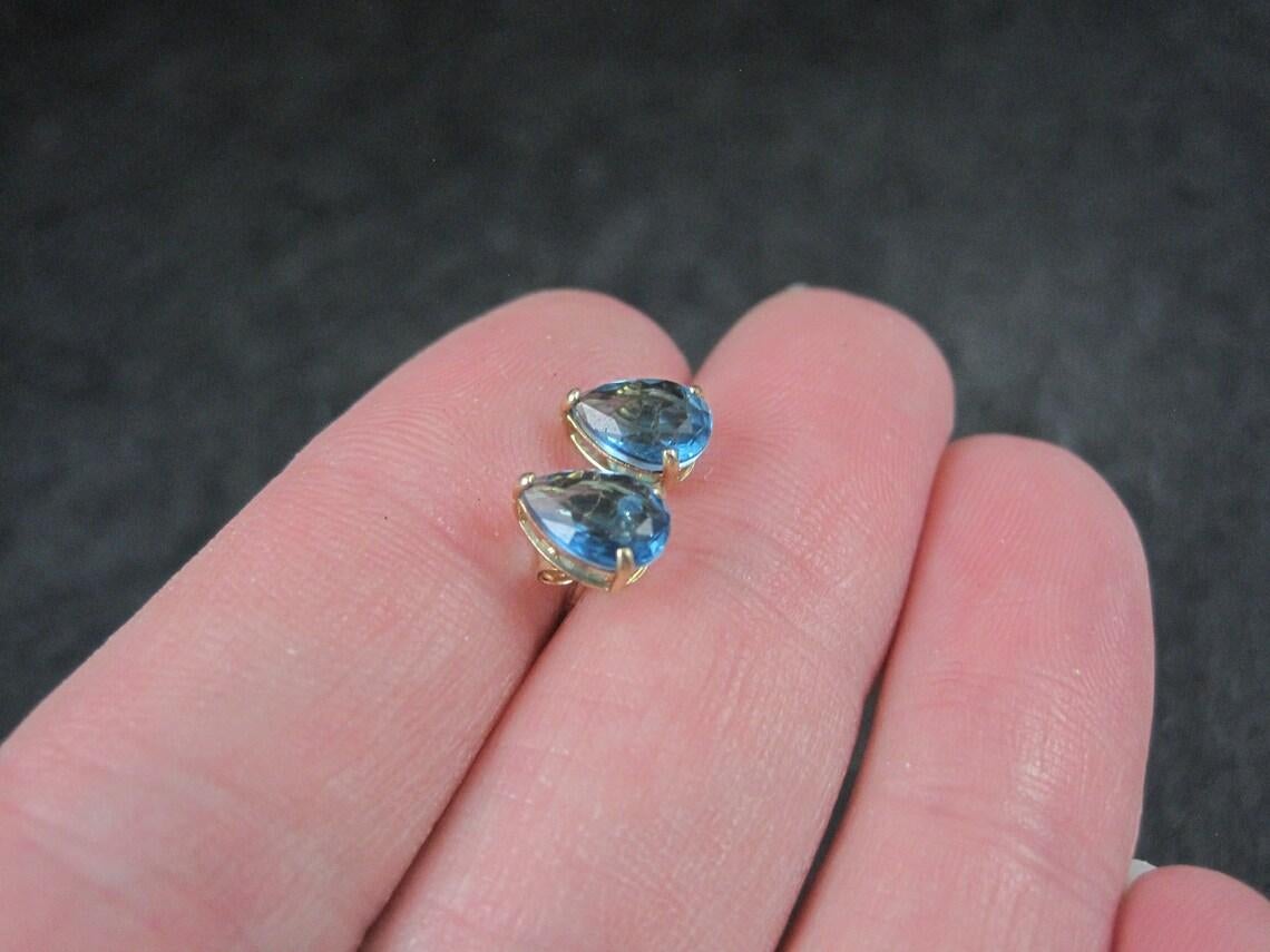 14K Pear Cut Blue Zircon Stud Earrings For Sale 3