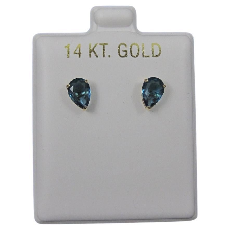 14K Ohrstecker mit blauem Zirkon im Birnenschliff