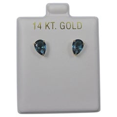 14K Pear Cut Blue Zircon Stud Earrings