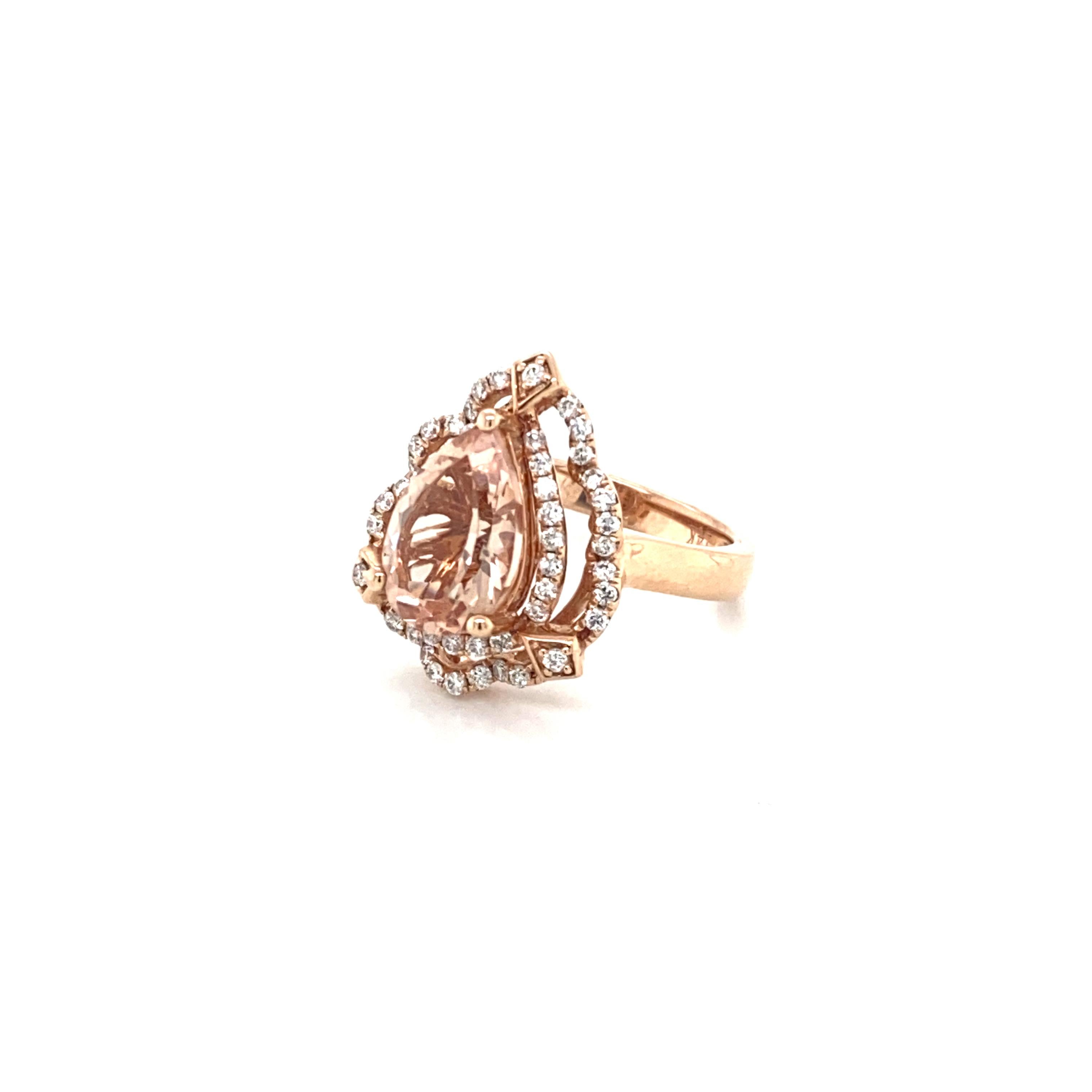 Taglio a goccia Anello da cocktail con morganite naturale vintage del Madagascar a forma di pera 14k in vendita