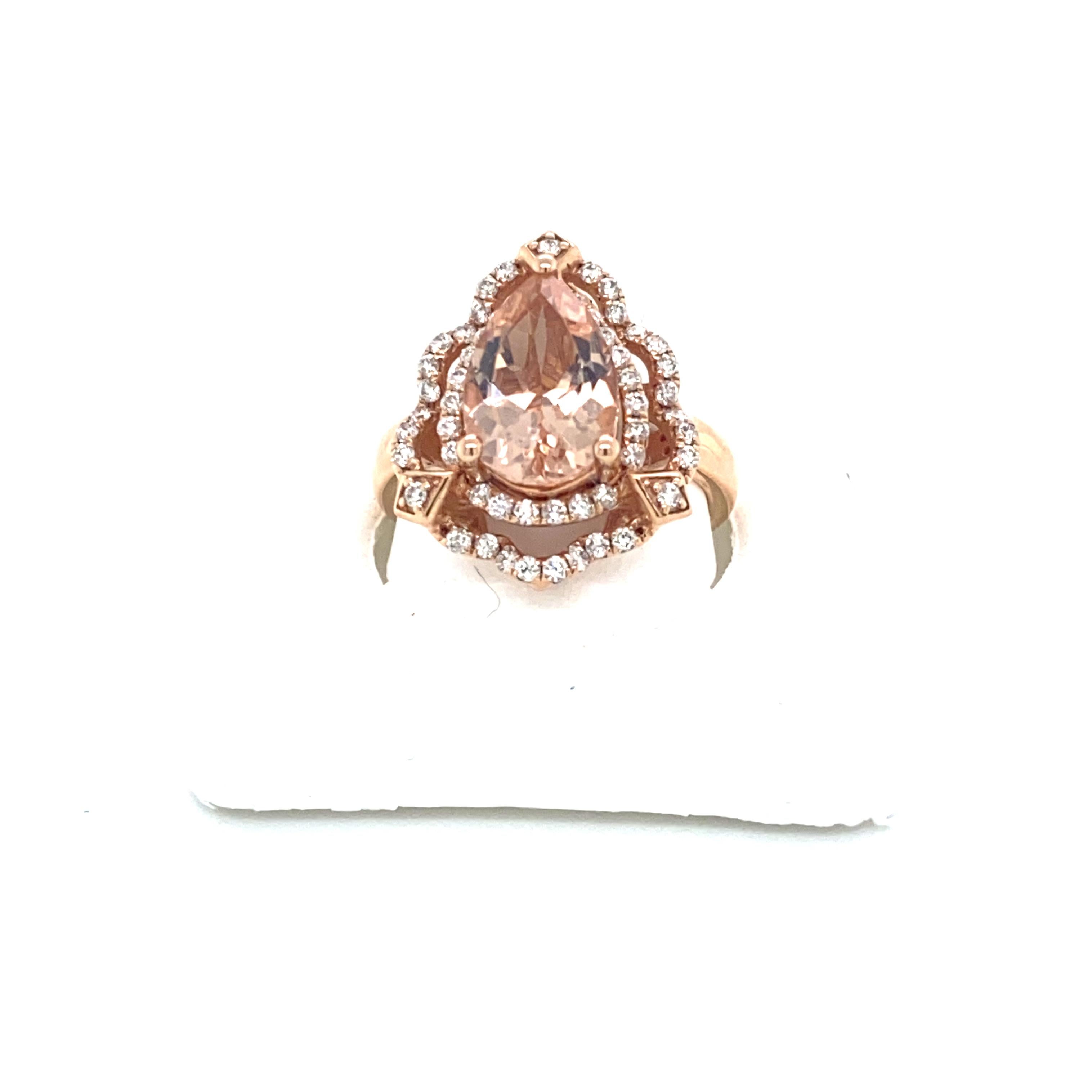Anello da cocktail con morganite naturale vintage del Madagascar a forma di pera 14k In condizioni Nuovo in vendita a New York, NY
