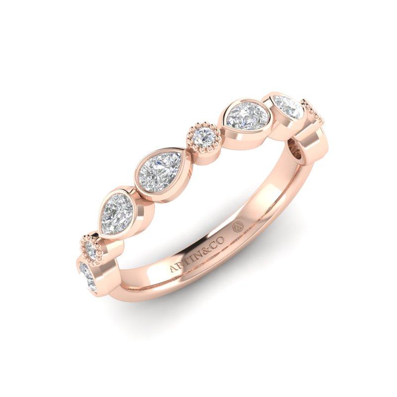 Contemporary 14K Pear-shaped & Round Diamond Bezel Stackable/Wedding Band For Sale