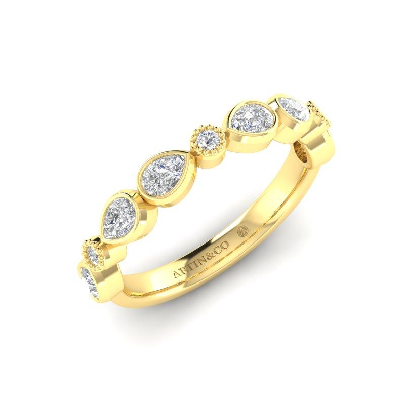 Pear Cut 14K Pear-shaped & Round Diamond Bezel Stackable/Wedding Band For Sale