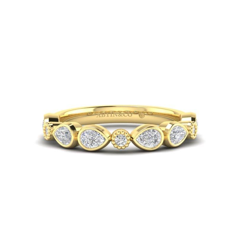 Women's 14K Pear-shaped & Round Diamond Bezel Stackable/Wedding Band For Sale