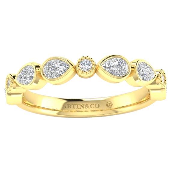 14K Pear-shaped & Round Diamond Bezel Stackable/Wedding Band For Sale