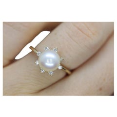 14k Pearl and Diamond Halo ring. 14k White gold Solitaire Halo ring with AKOYA