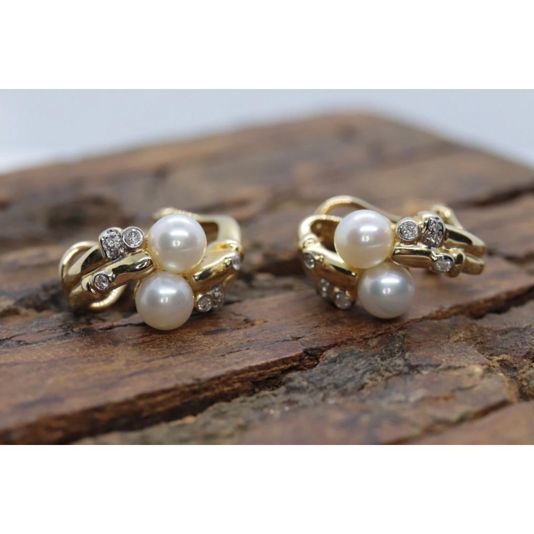 14k Pearl and Diamond Huggies Huggie Cuff Earrings. Bypass Hoop Twin Pearl For Sale 1