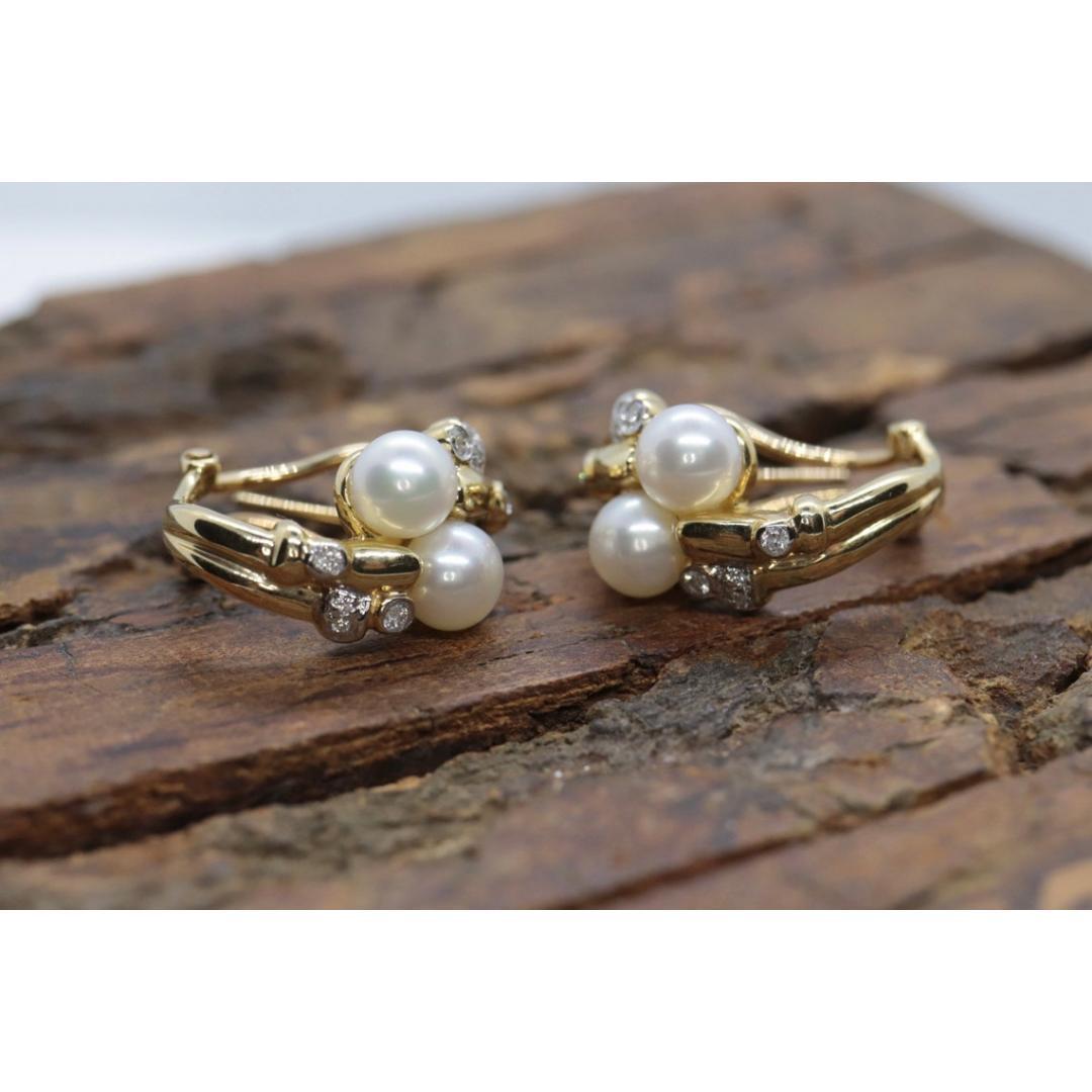 14k Pearl and Diamond Huggies Huggie Cuff Earrings. Bypass Hoop Twin Pearl For Sale 2