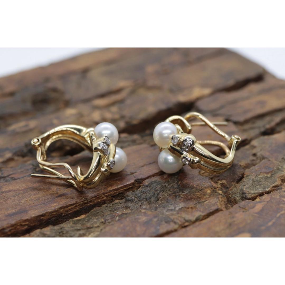 14k Pearl and Diamond Huggies Huggie Cuff Earrings. Bypass Hoop Twin Pearl For Sale 3