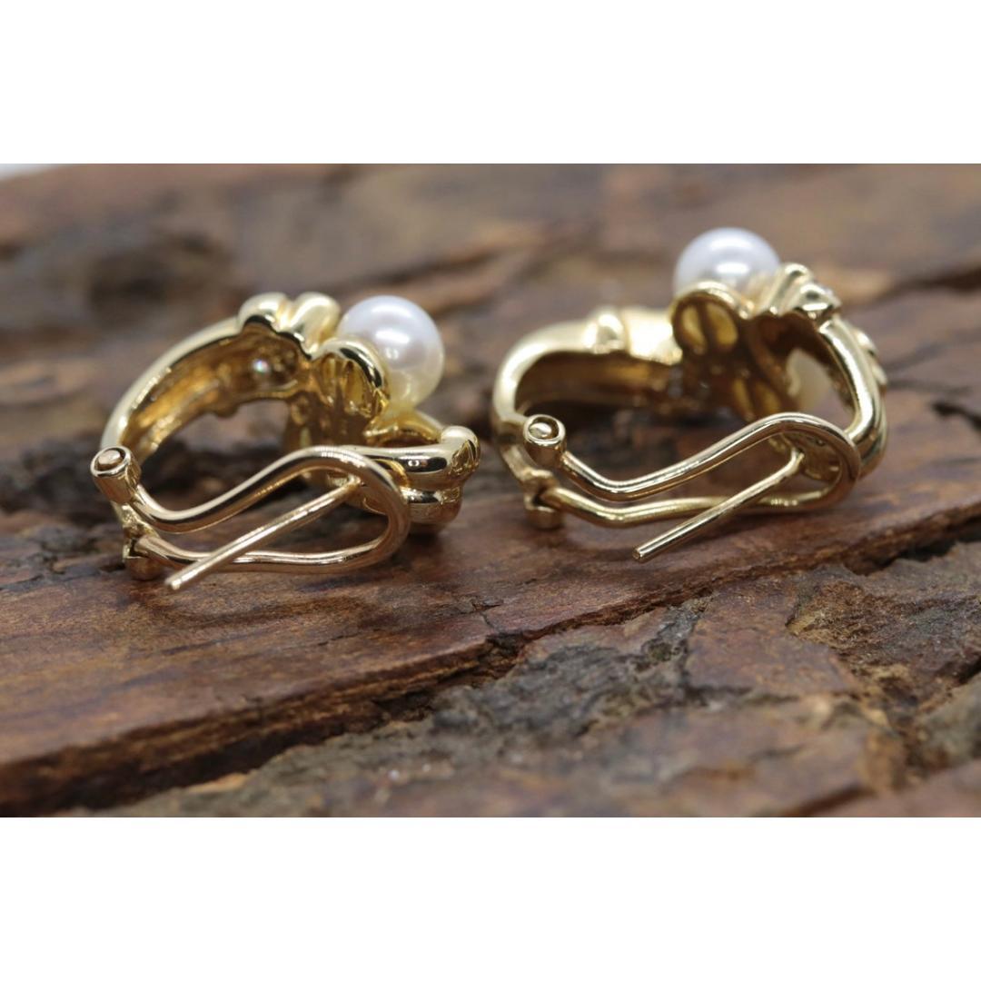 14k Pearl and Diamond Huggies Huggie Cuff Earrings. Bypass Hoop Twin Pearl For Sale 4