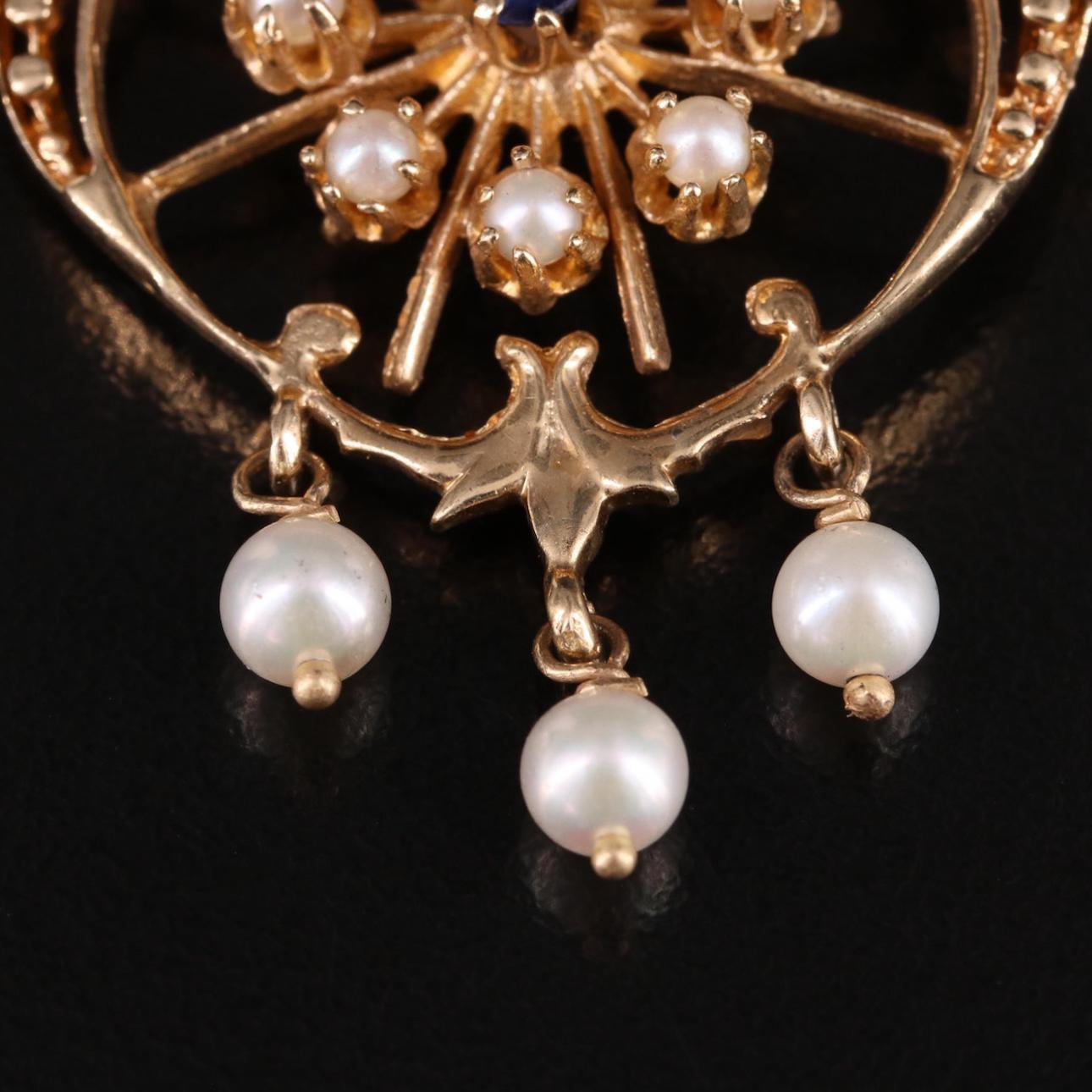 Victorian 14K Pearl and Sapphire Brooch P-923CIA-N