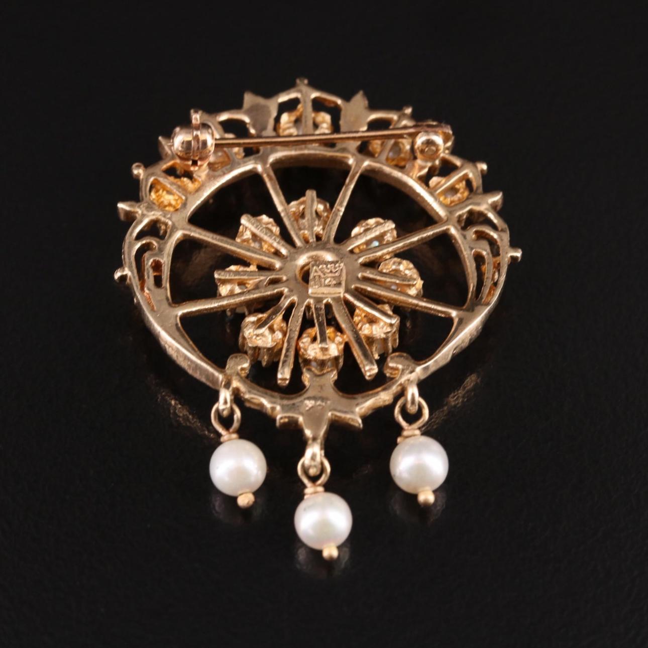 14K Pearl and Sapphire Brooch P-923CIA-N For Sale 1
