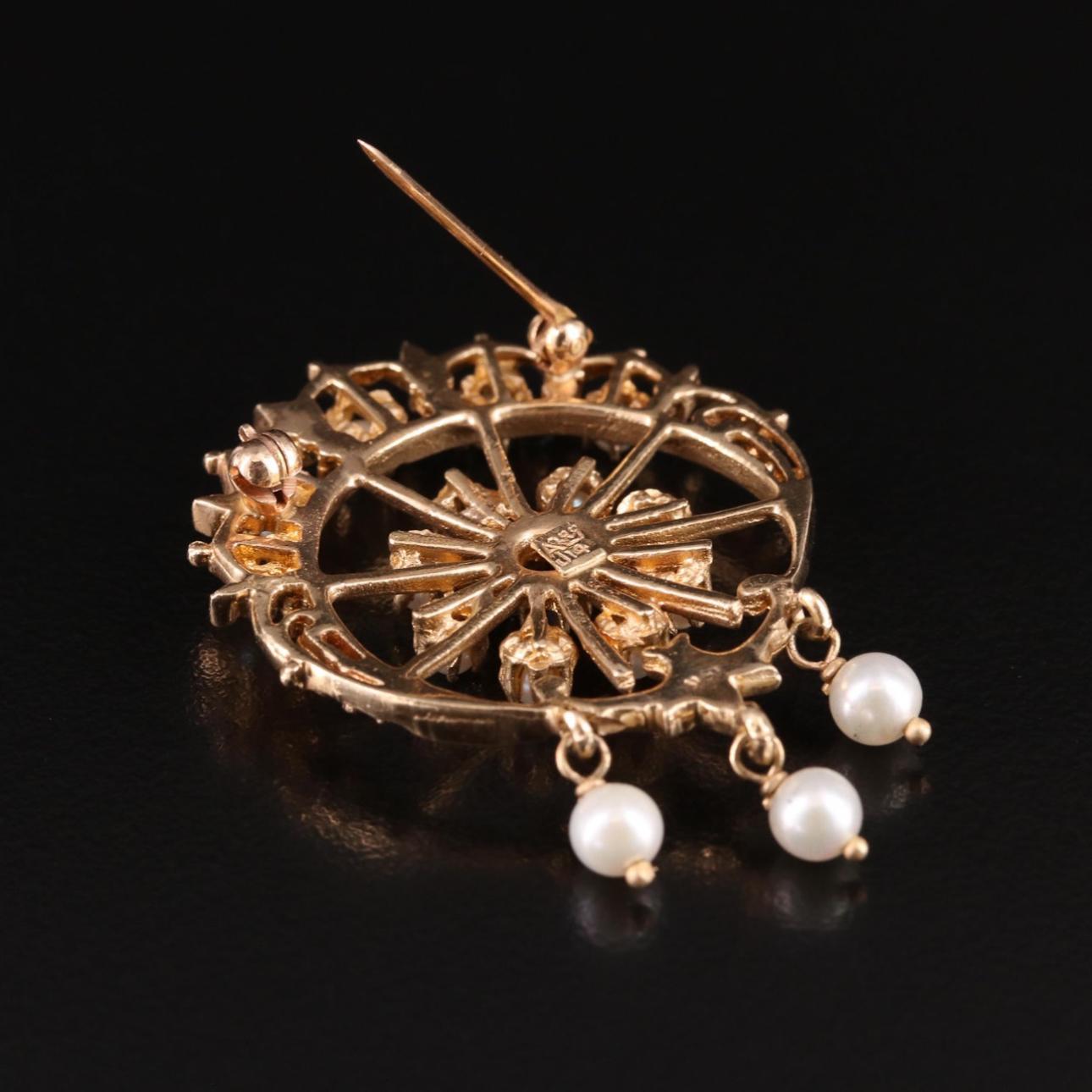 14K Pearl and Sapphire Brooch P-923CIA-N For Sale 2
