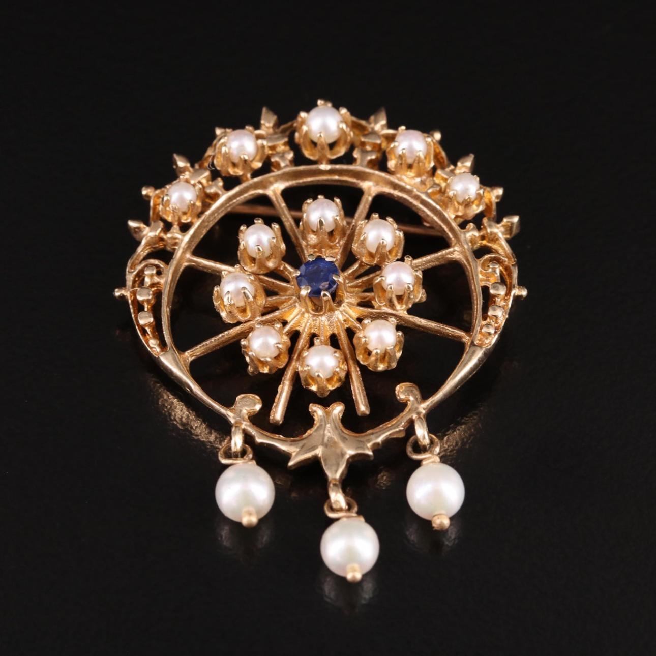 14K Pearl and Sapphire Brooch P-923CIA-N For Sale 3
