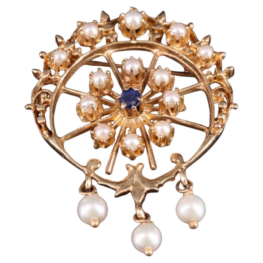 14K Pearl and Sapphire Brooch P-923CIA-N For Sale