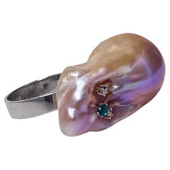 14K Perle Diamant Smaragd Custom Ring