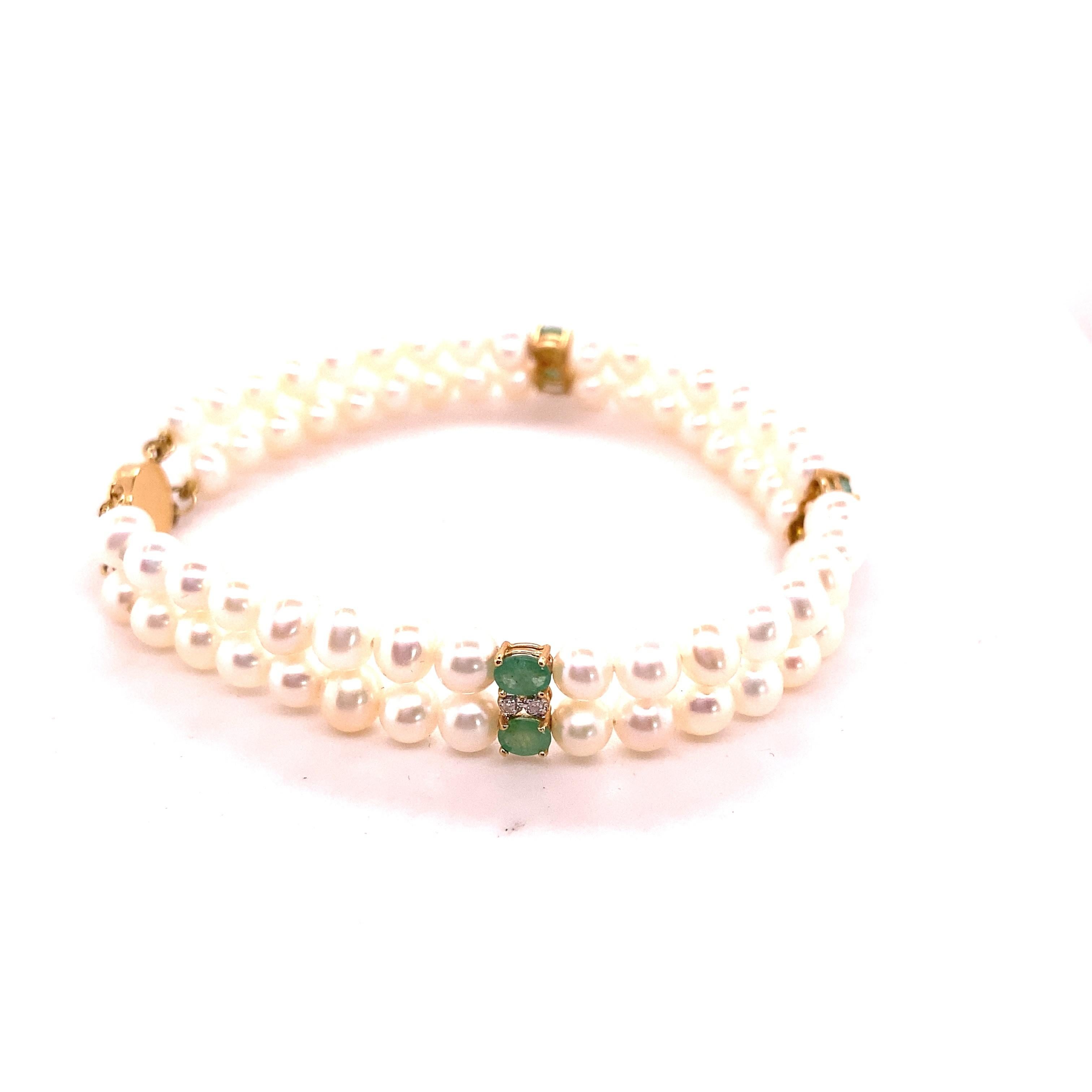 Armband aus 14 Karat Perlen, Smaragden und Diamanten im Zustand „Gut“ in Towson, MD