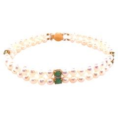 14K Pearl, Emerald, and Diamond Bracelet