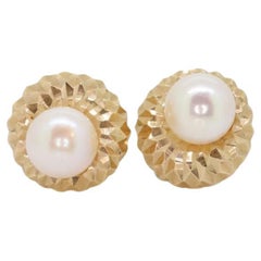 14k Pearl Stud earrings with Textured background. High Quality Akoya Pearl