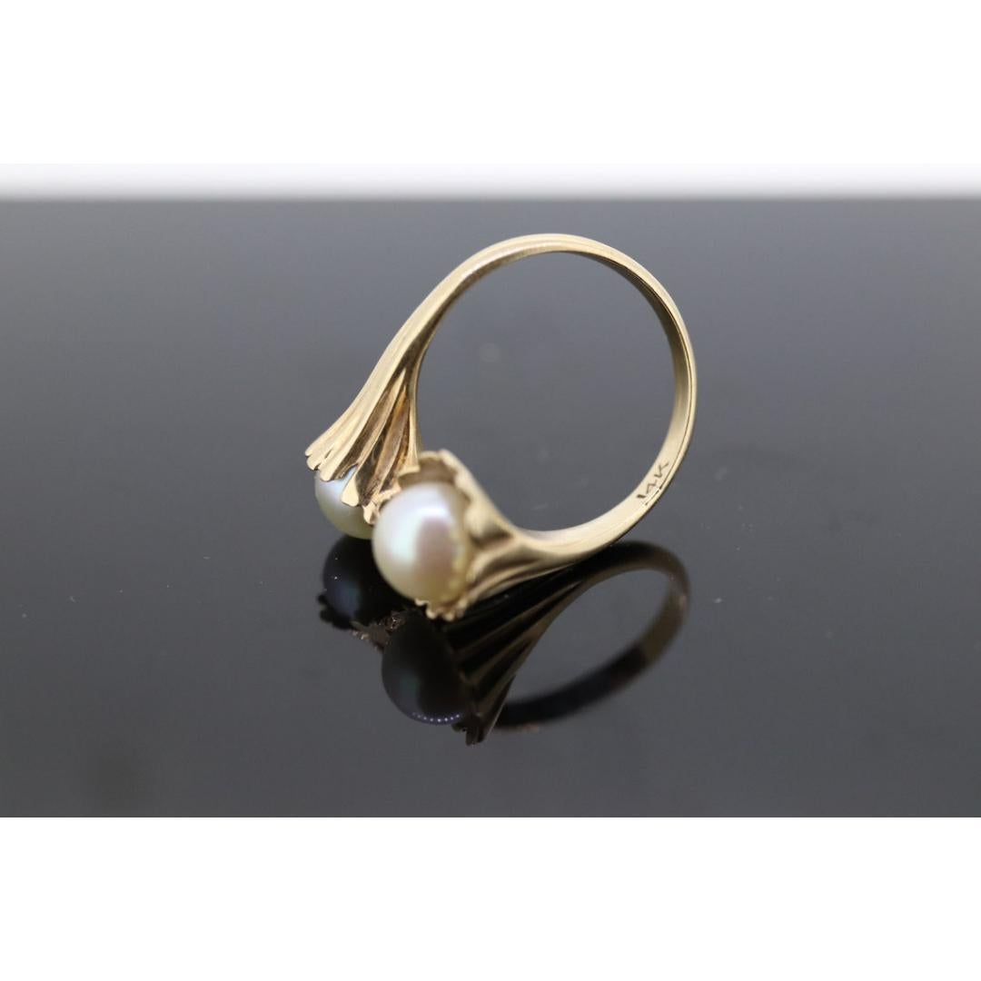 14k Pearl Wrap bypass ring. 14k Yellow gold Pearl FLUTE Funnel ring with AKOYA 3