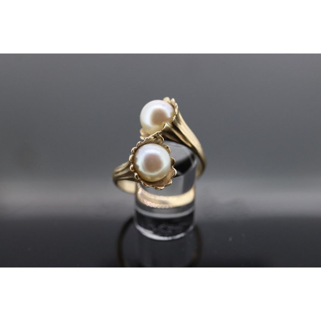 14k Pearl Wrap bypass ring. 14k Yellow gold Pearl FLUTE Funnel ring with AKOYA 4