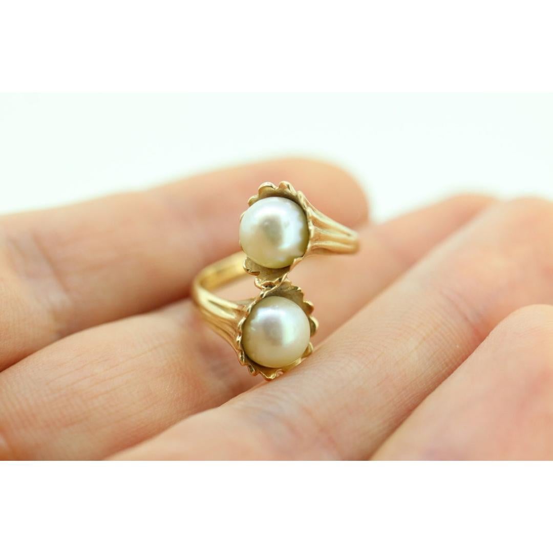 14k Pearl Wrap bypass ring. 14k Yellow gold Pearl FLUTE Funnel ring with AKOYA 5