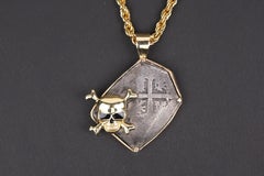 14k Pendant Featuring Spanish Silver "Reale" Cob Coin with Skull and Crossbones