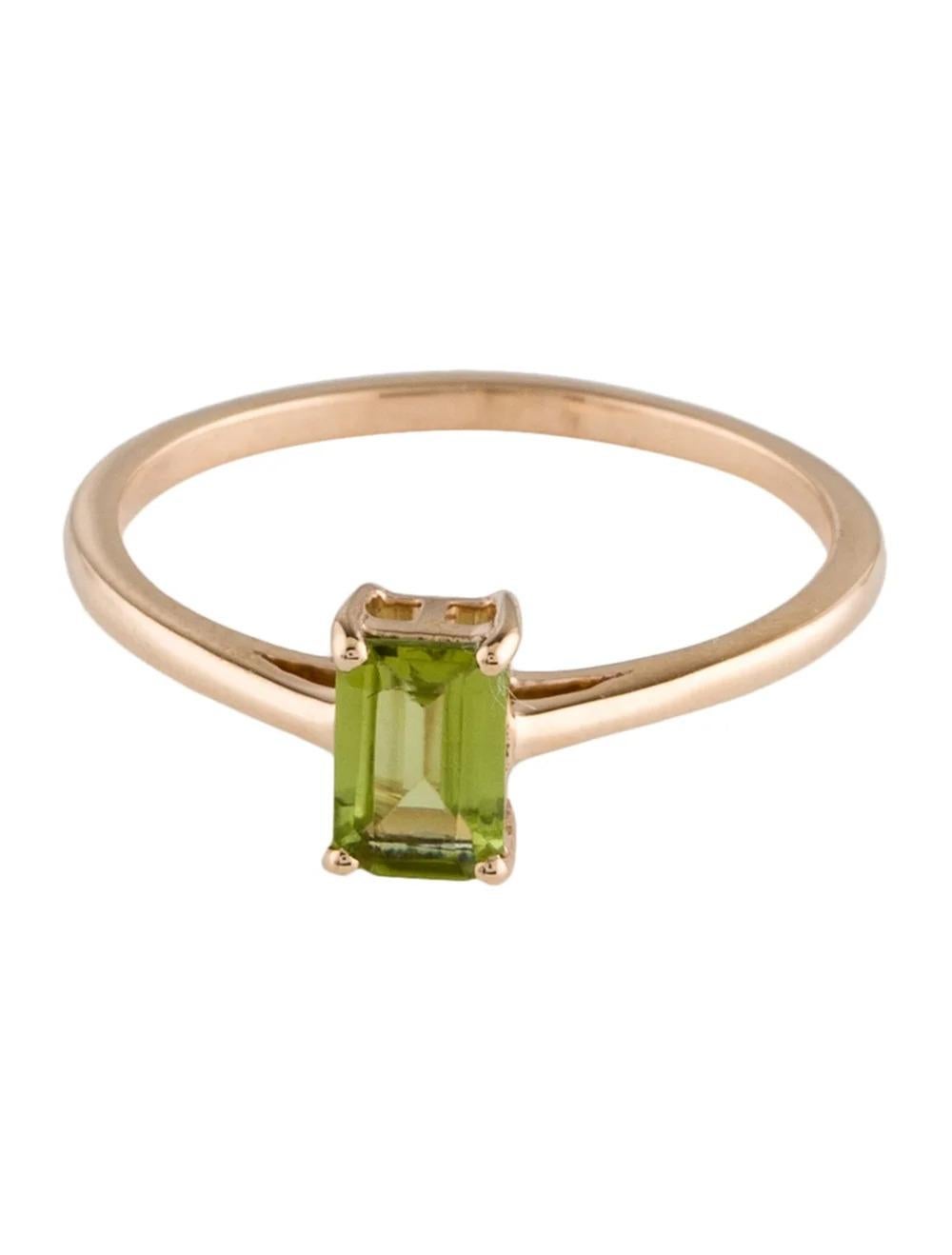 Emerald Cut 14K Peridot Cocktail Ring Size 6.75 - Green Gemstone, Statement Jewelry For Sale