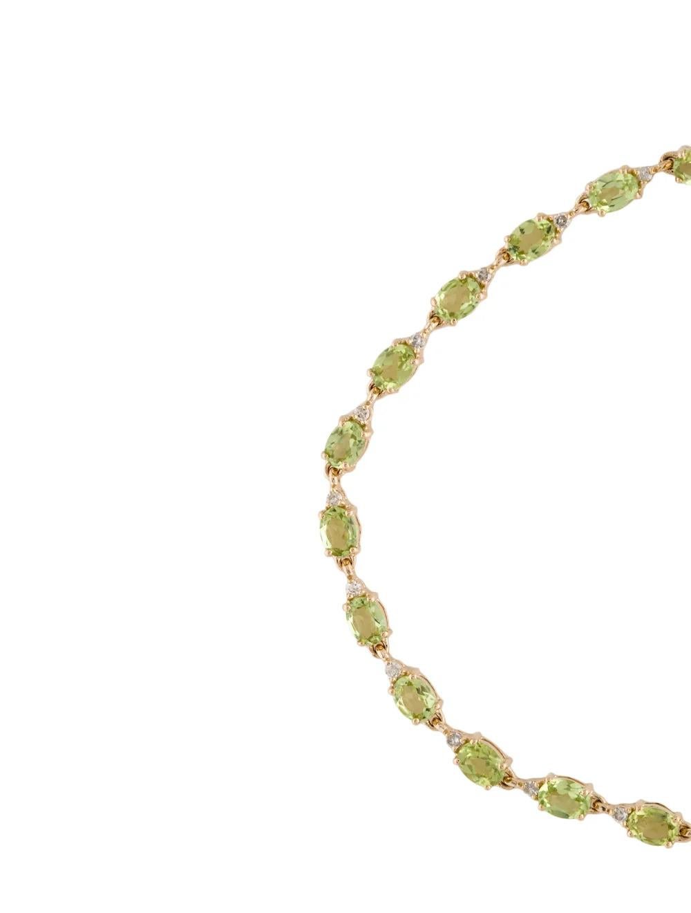 Oval Cut 14K Peridot & Diamond Link Bracelet - Elegant Design, Green Gemstones, Sparkling For Sale