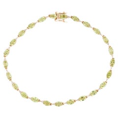 14K Peridot & Diamond Link Bracelet - Elegant Design, Green Gemstones, Sparkling