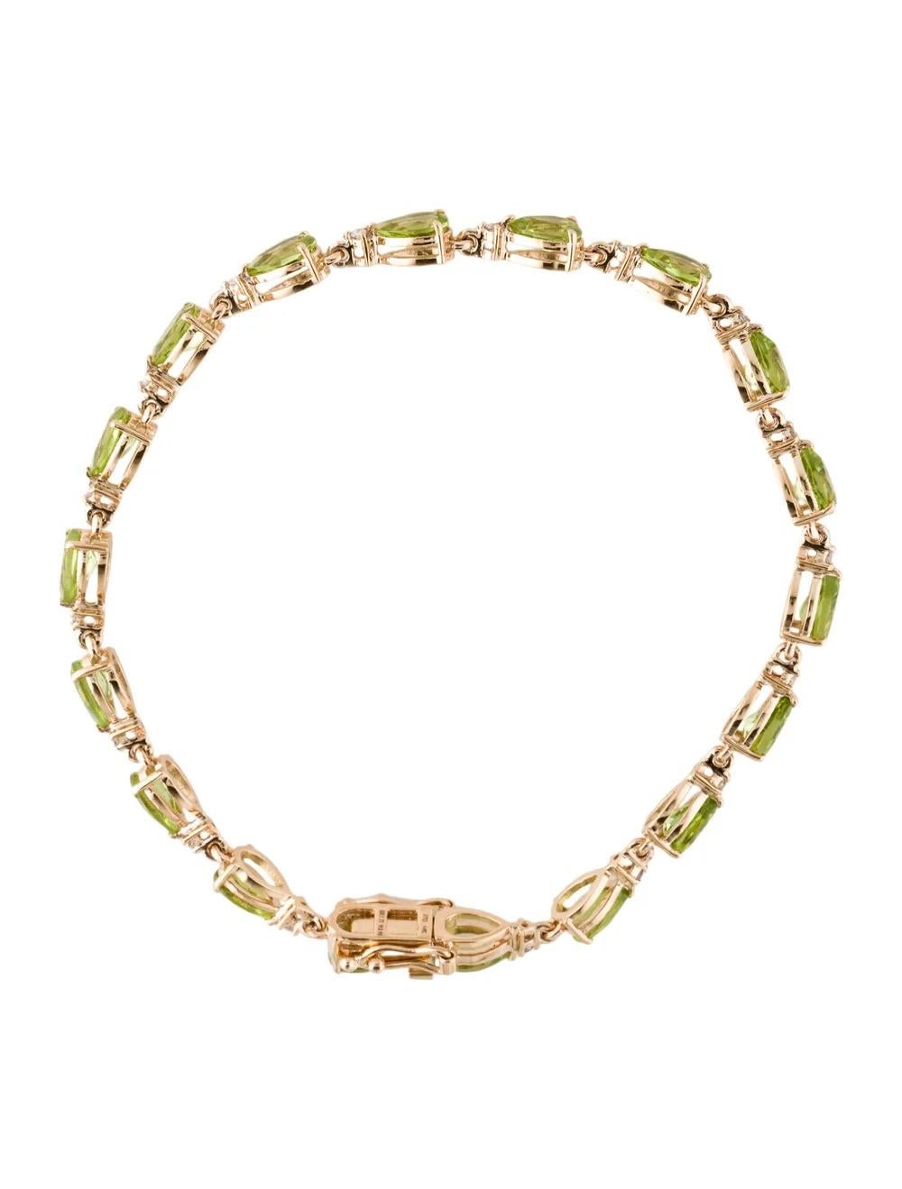 Pear Cut 14K Peridot & Diamond Link Bracelet - Elegant Design, Timeless Beauty For Sale