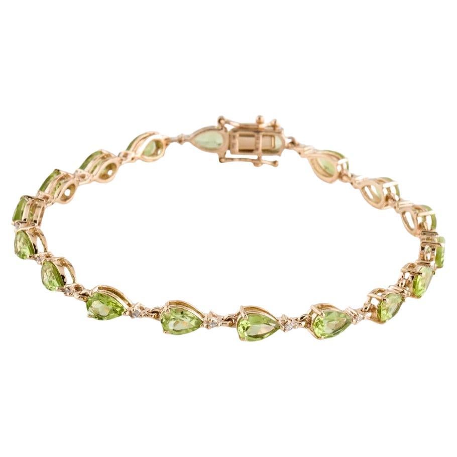 14K Peridot & Diamond Link Bracelet - Design Elegance, Beauté Timeless en vente