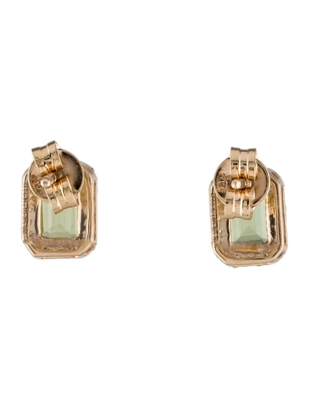 Emerald Cut 14K Peridot & Diamond Stud Earrings, 1.19ctw - Green Gemstone, Timeless Design