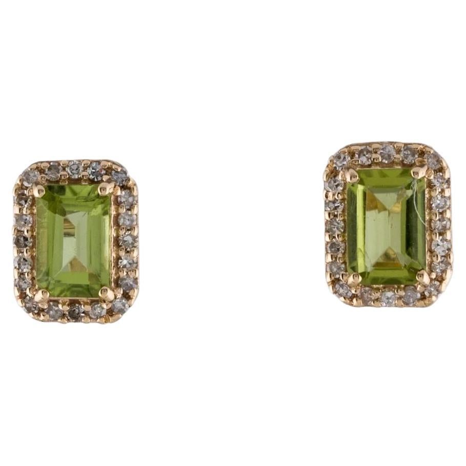 14K Peridot & Diamond Stud Earrings, 1.19ctw - Green Gemstone, Timeless Design