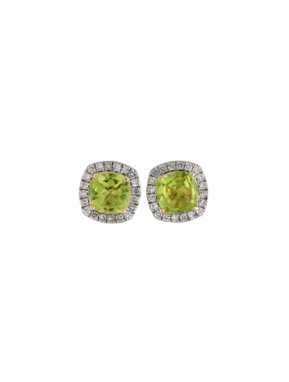 14K Peridot & Diamond Stud Earrings, 1.60ctw - Classic Design, Green Gemstones In New Condition For Sale In Holtsville, NY
