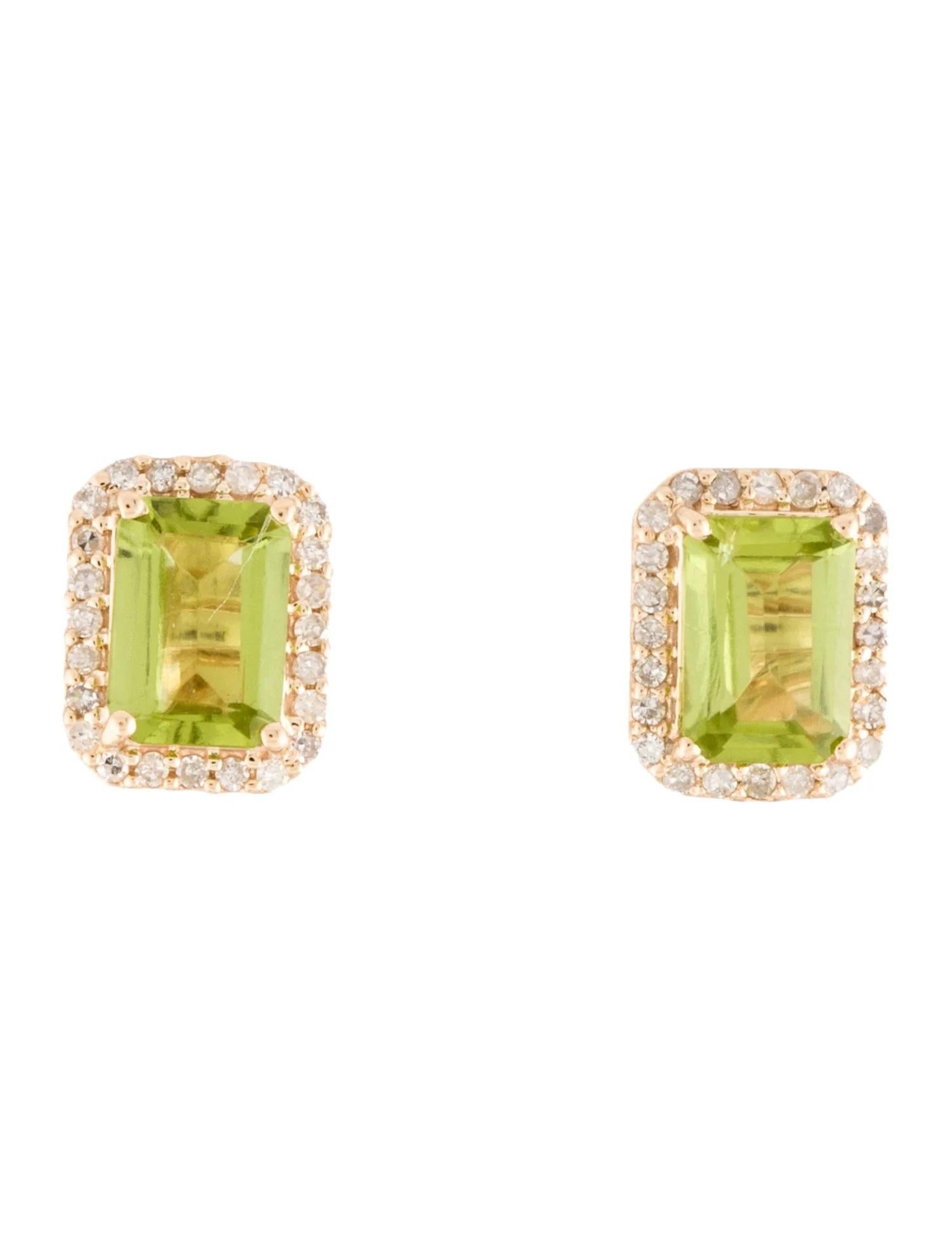Oval Cut 14K Peridot & Diamond Stud Earrings, Green Oval Stones, 0.18ct Total Diamond  For Sale