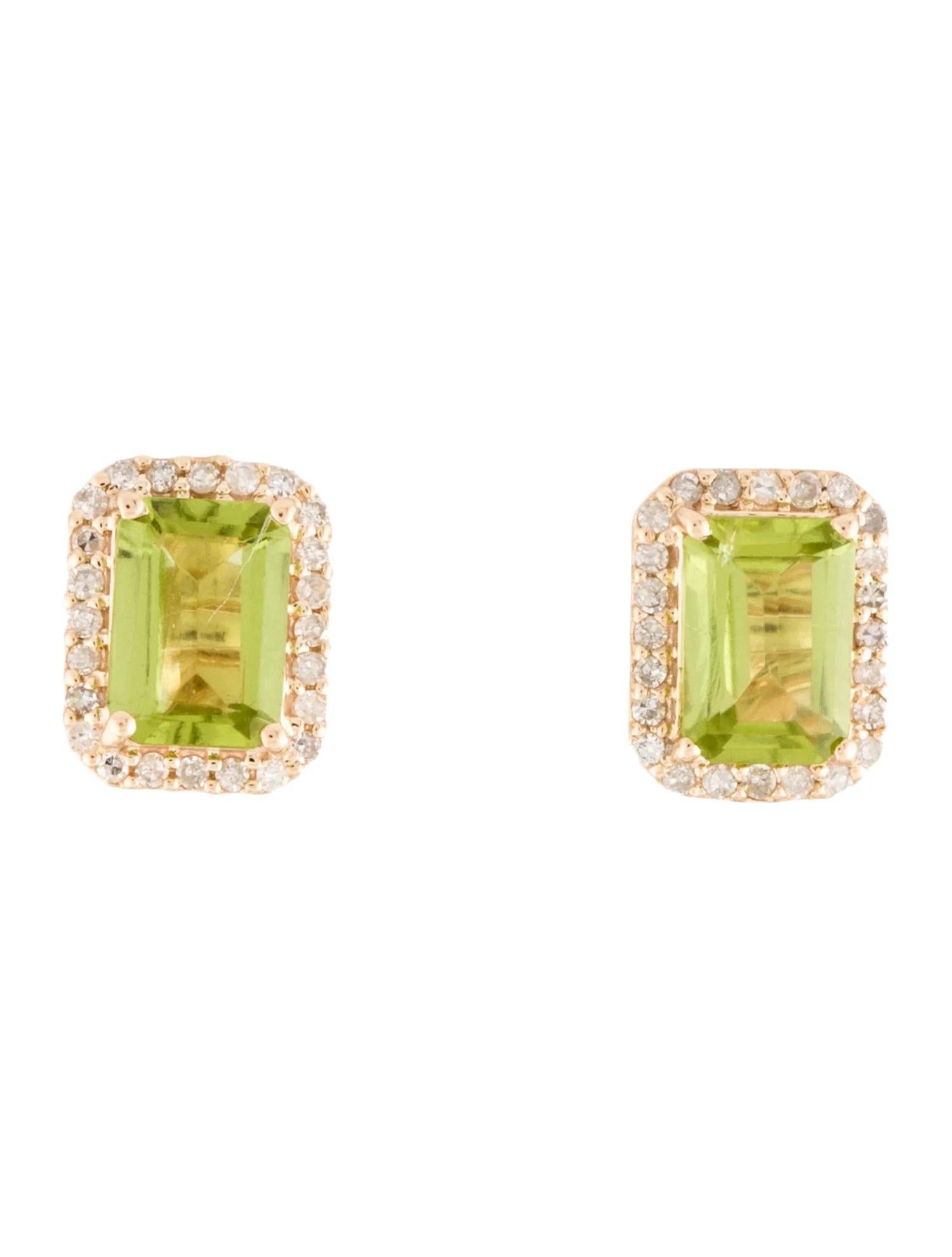 Oval Cut 14K Peridot & Diamond Stud Earrings, Green Oval Stones, 0.18ct Total Diamond