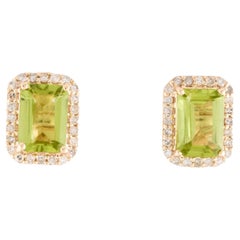 14K Peridot & Diamant-Ohrstecker, grüne ovale Steine, insgesamt 0,18 Karat Diamant 