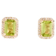 14K Peridot & Diamond Stud Earrings, Green Oval Stones, 0.18ct Total Diamond 