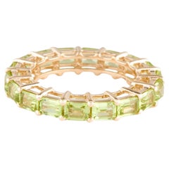 14K Peridot Eternity Band Ring - Cut Cornered Rectangular Step Cut - Size 6.75