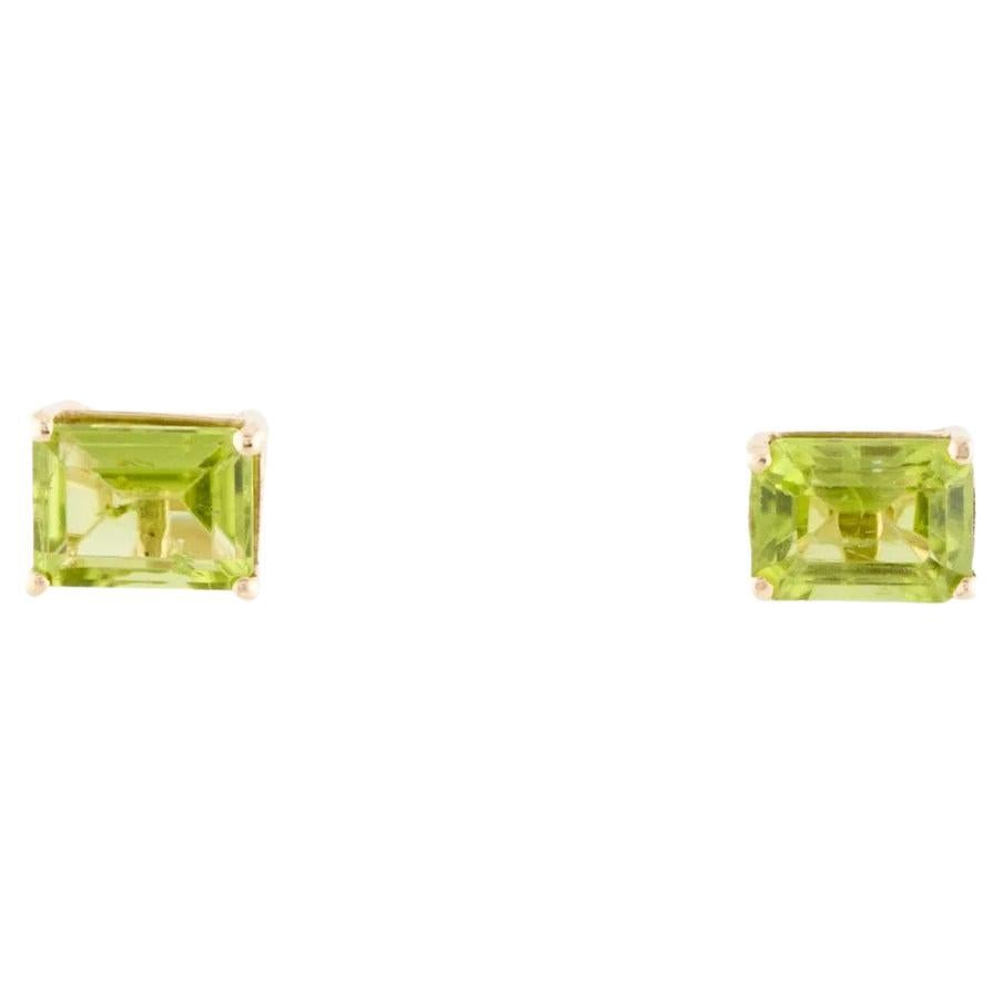 14K Peridot Stud Earrings, 3.74ctw - Green Gemstone, Luxury Statement Jewelry