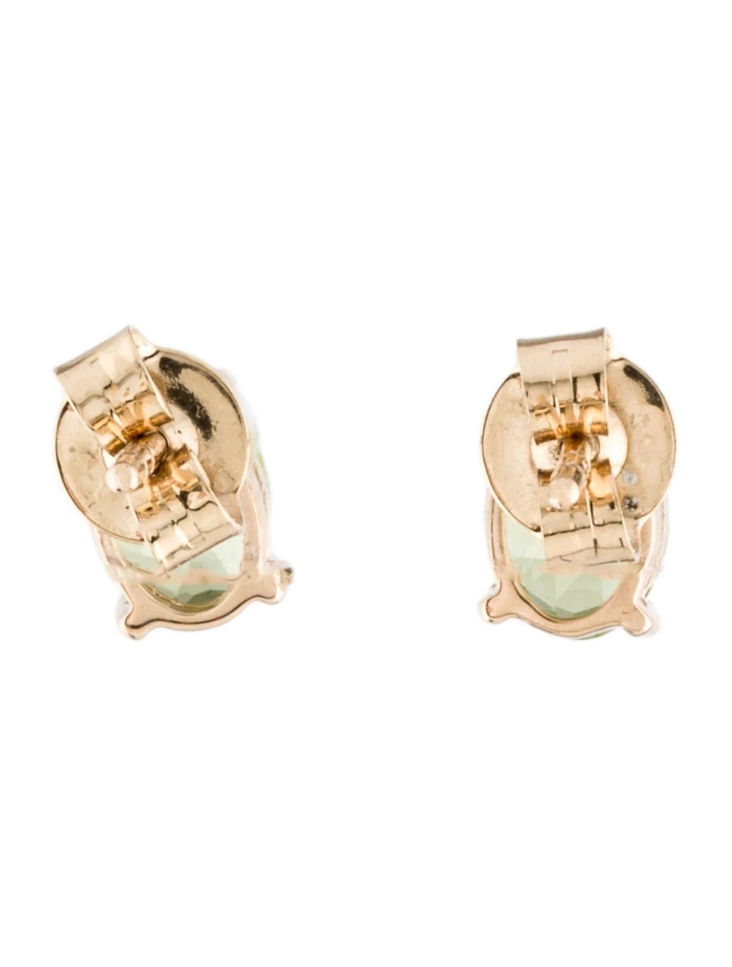 Oval Cut 14K Peridot Stud Earrings - Genuine Gemstone Jewelry, Timeless Style For Sale