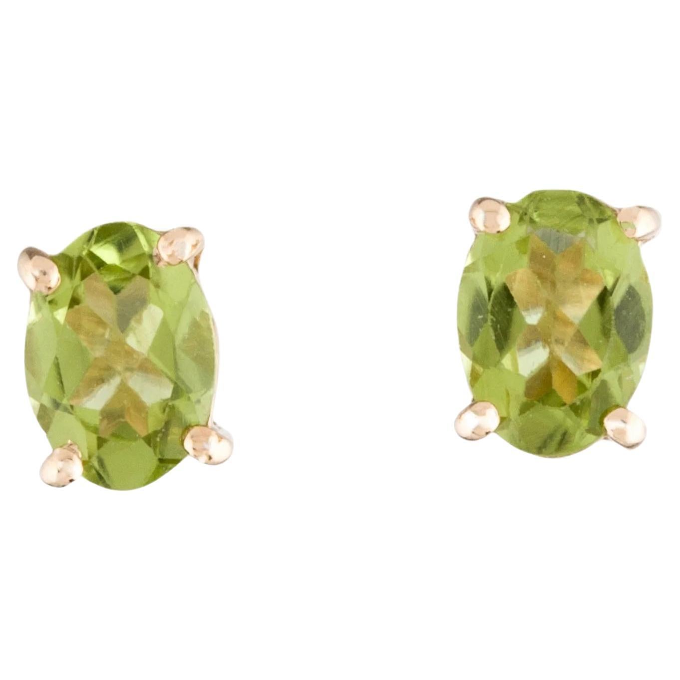 14K Peridot Stud Earrings - Genuine Gemstone Jewelry, Timeless Style For Sale