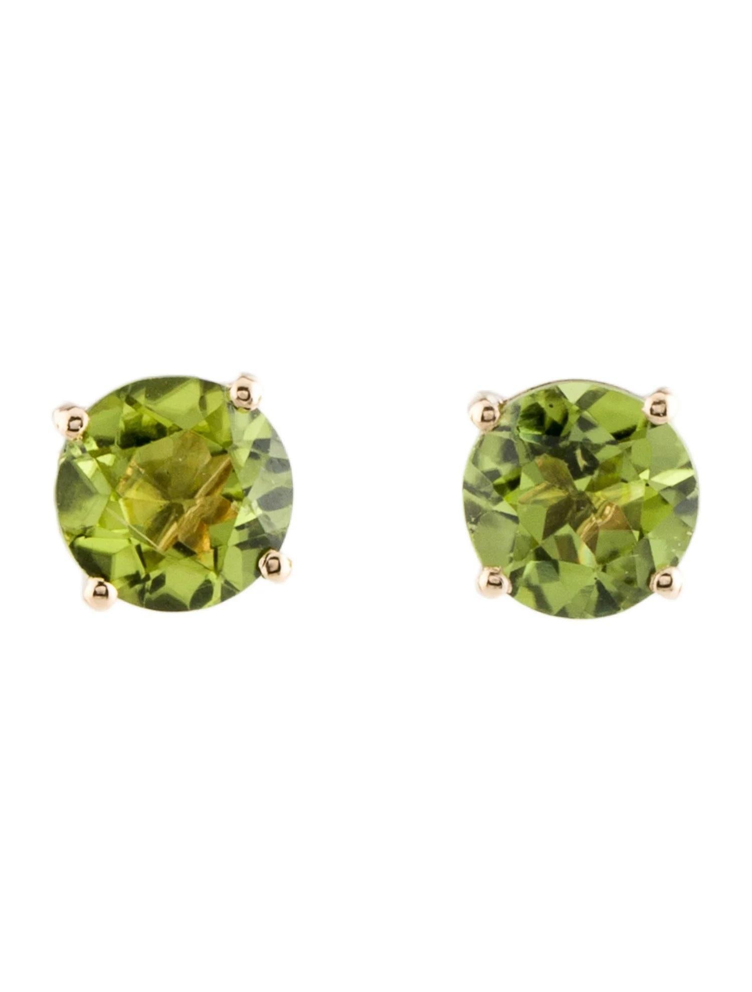 Round Cut 14K Peridot Stud Earrings, Round Modified Brilliant Gemstones For Sale